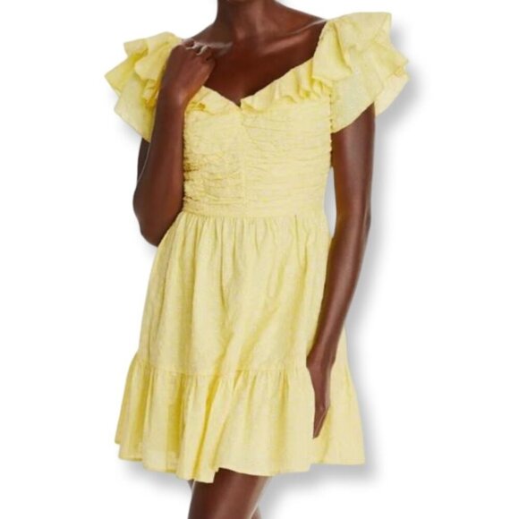 AQUA NWT Yellow Eyelet Mini Off Shoulder Dress Size XL Cottagecore Prairie Boho - Picture 3 of 13